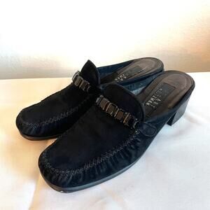 Stuart Weitzman Black Suede Beaded Mules Shoes Womens Size 6